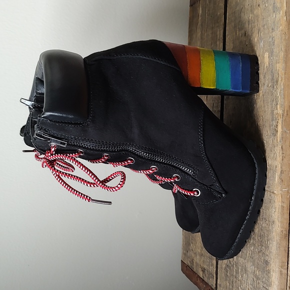 Upcycled! Fun Painted Rainbow Heel Chunky Vegan Booties Size 8 - Picture 4 of 14